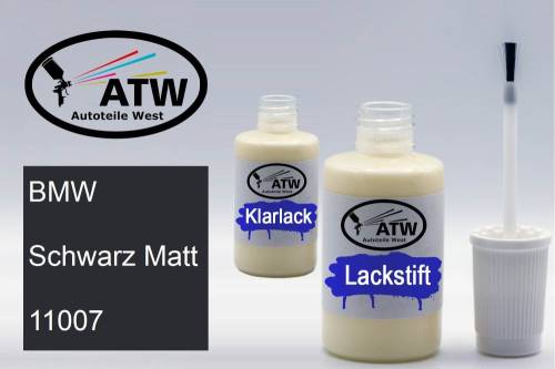 BMW, Schwarz Matt, 11007: 20ml Lackstift + 20ml Klarlack - Set, von ATW Autoteile West.